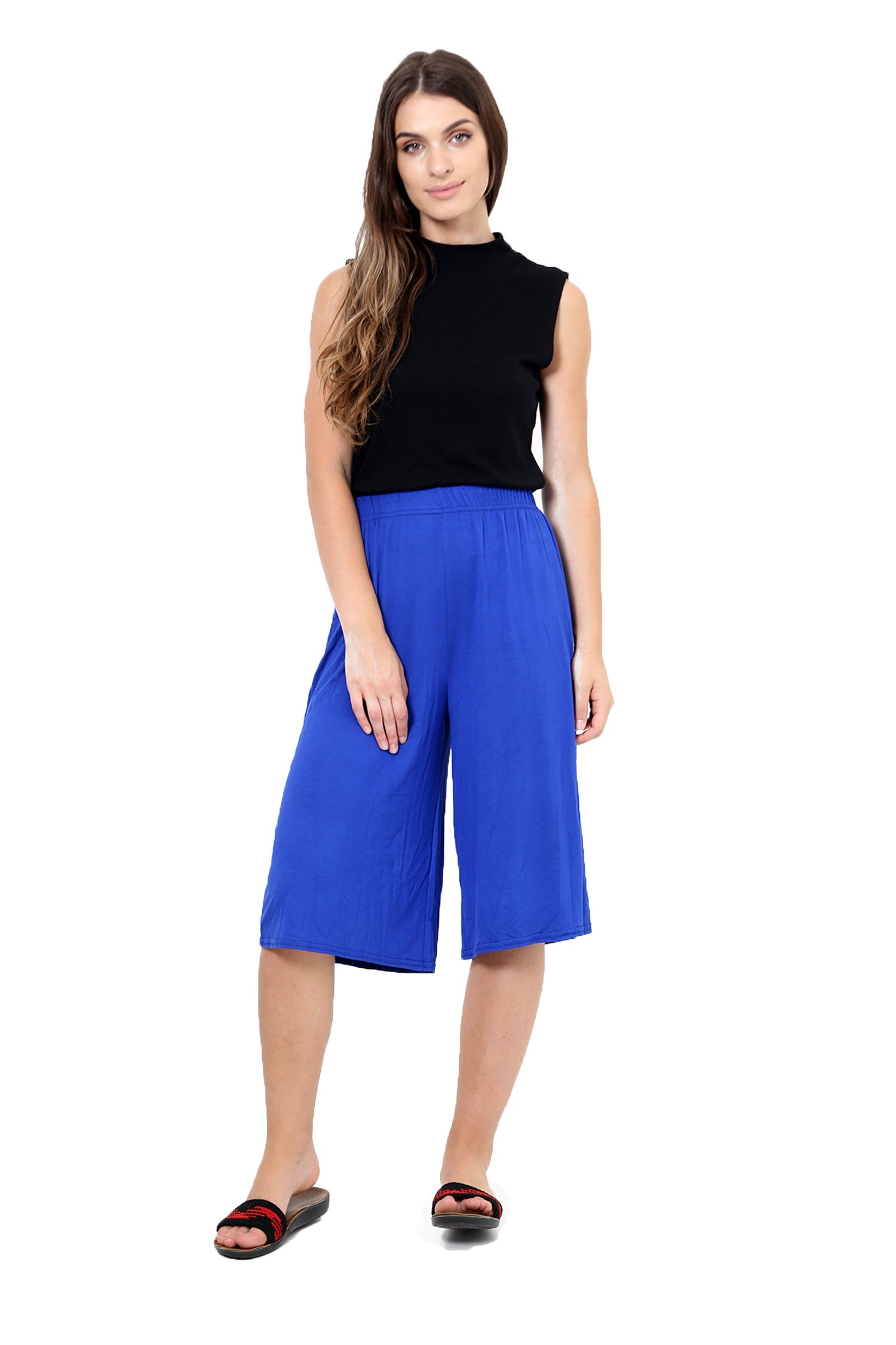 Elum® Womens Elasticated Plain Baggy Wide Leg Shorts Royal Blue