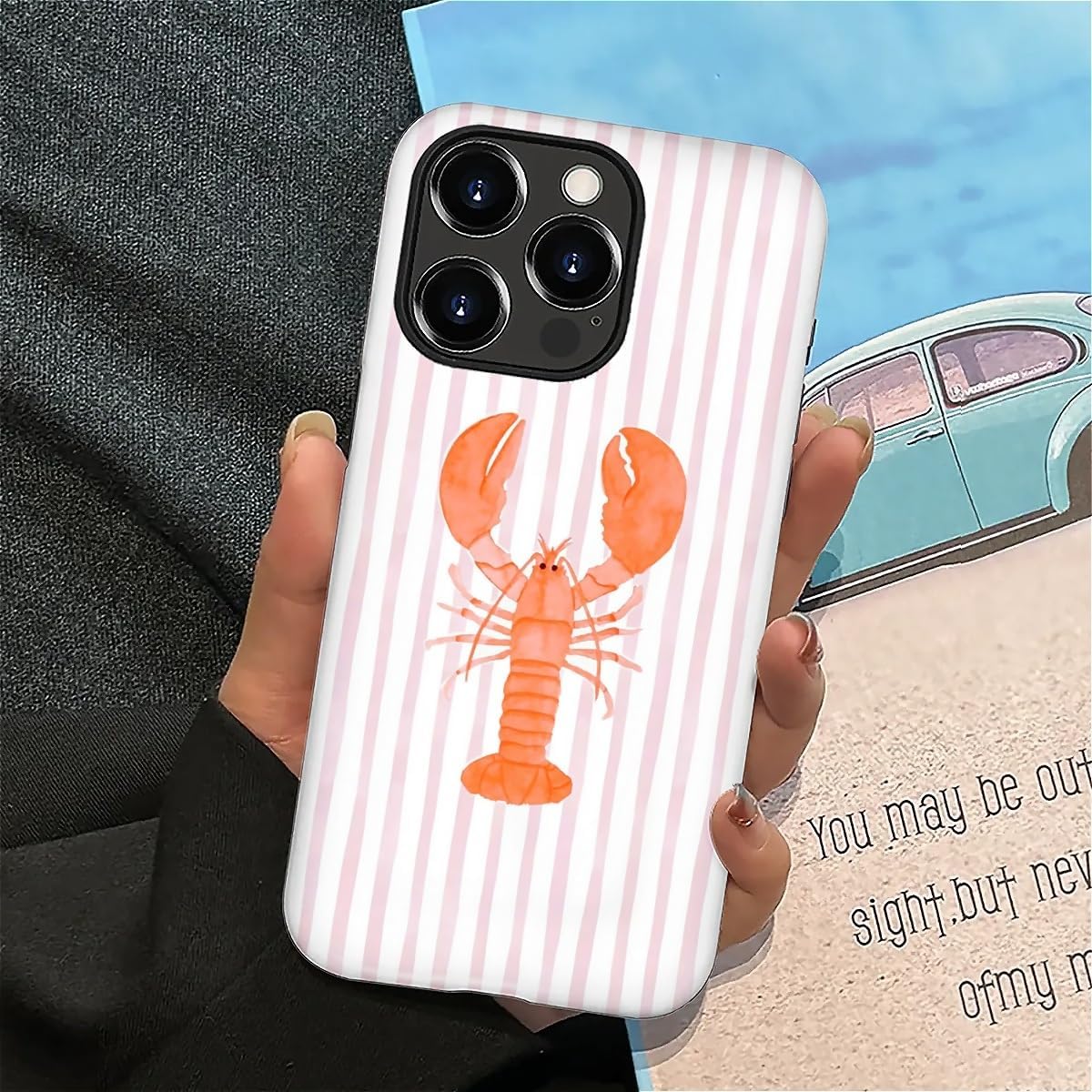 for iPhone 15 Pro Max Case,Hybrid 2-Layer Hard Shell + Silicone Protective Case -Resistant Shockproof- Pink Striped Lobster Collage image 4