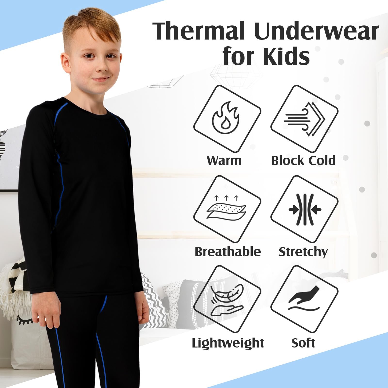 Suhine Thermounterwäsche für Kinder, Jungen, Mädchen, Winter, Baselayer, athletisches Kompressions-Fleece für Sport, Fußball, 3 Sets
