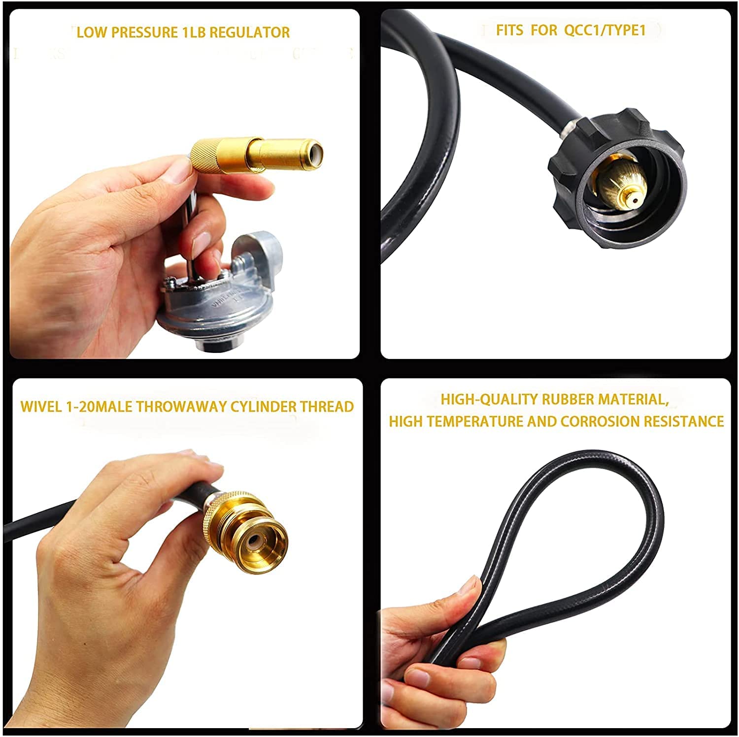 3 FT Propane Adapter Hose with Regulator,1 lb to 20 lb Converter Gas