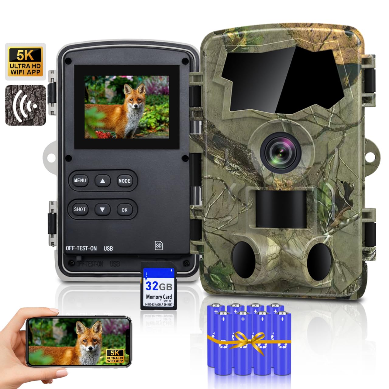 Lutranstra 5K Wildkamera WLAN 64MP Full HD Infrarot Wildtierkamera Bewegungssensor Nachtsicht IP66