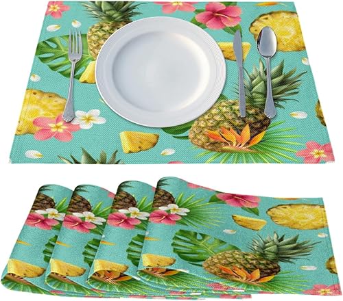 Miniatura 2 de Pineapple Pattern Decor Placemats Set of 4 Table Mats Washable Placemat Waterproof Place Mats for Party Home Dining Table Decor 18x12 in