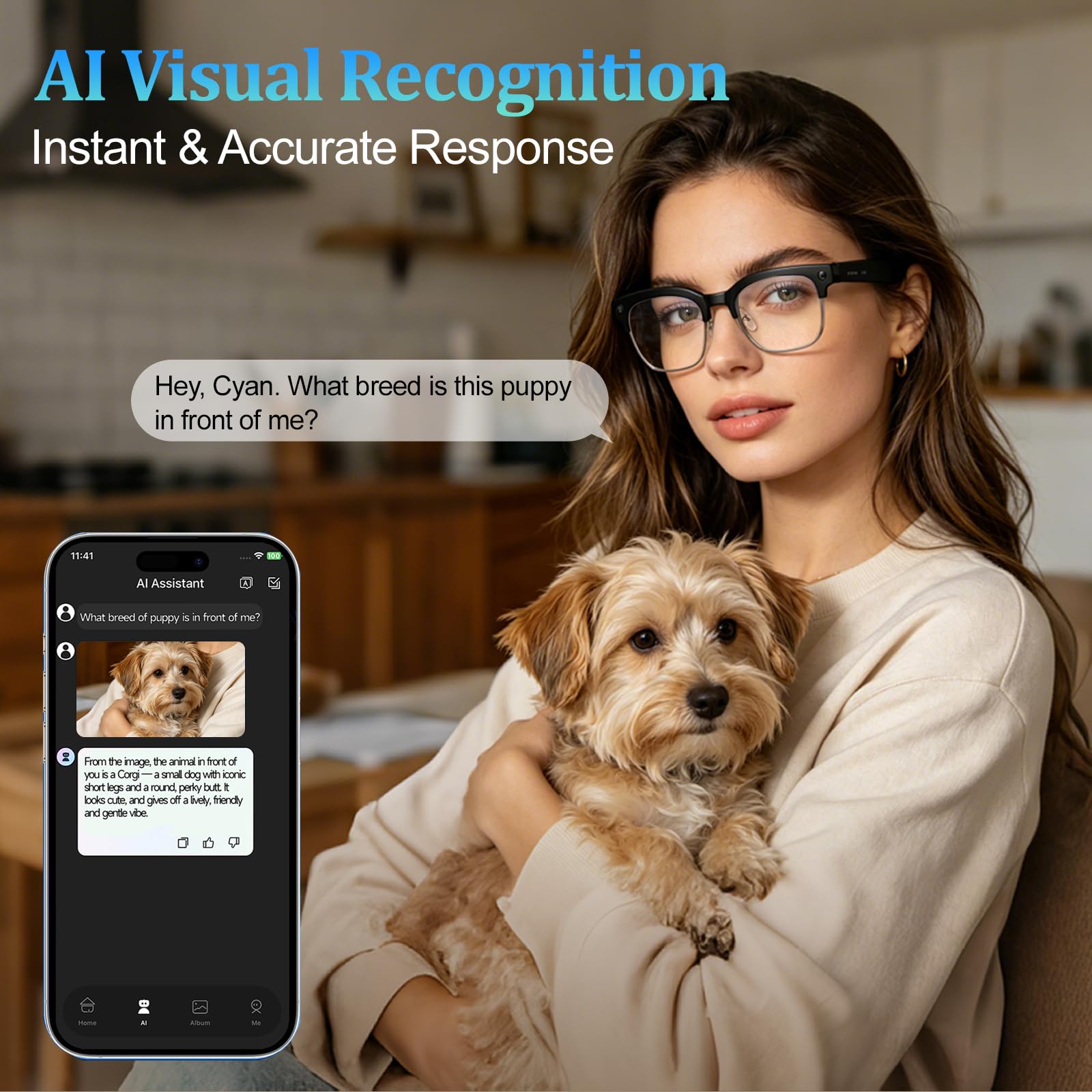 Occhiali intelligenti AI con fotocamera, occhiali di traduzione AI in tempo reale con lenti che cambiano colore per viaggi, sport, uso all'aperto