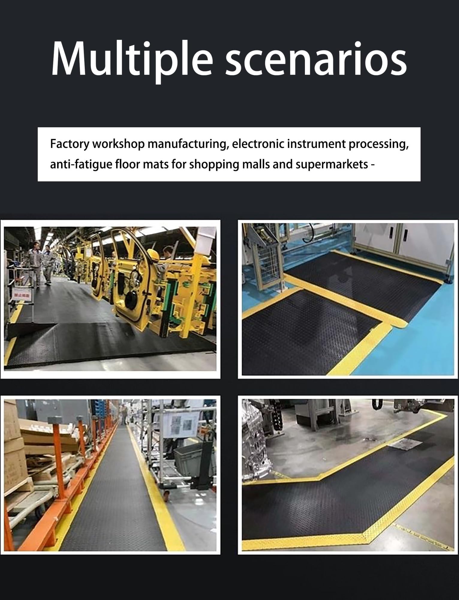 Tapis anti-fatigue robuste en caoutchouc antidérapant pour atelier, cuisine, garage et usage commercial