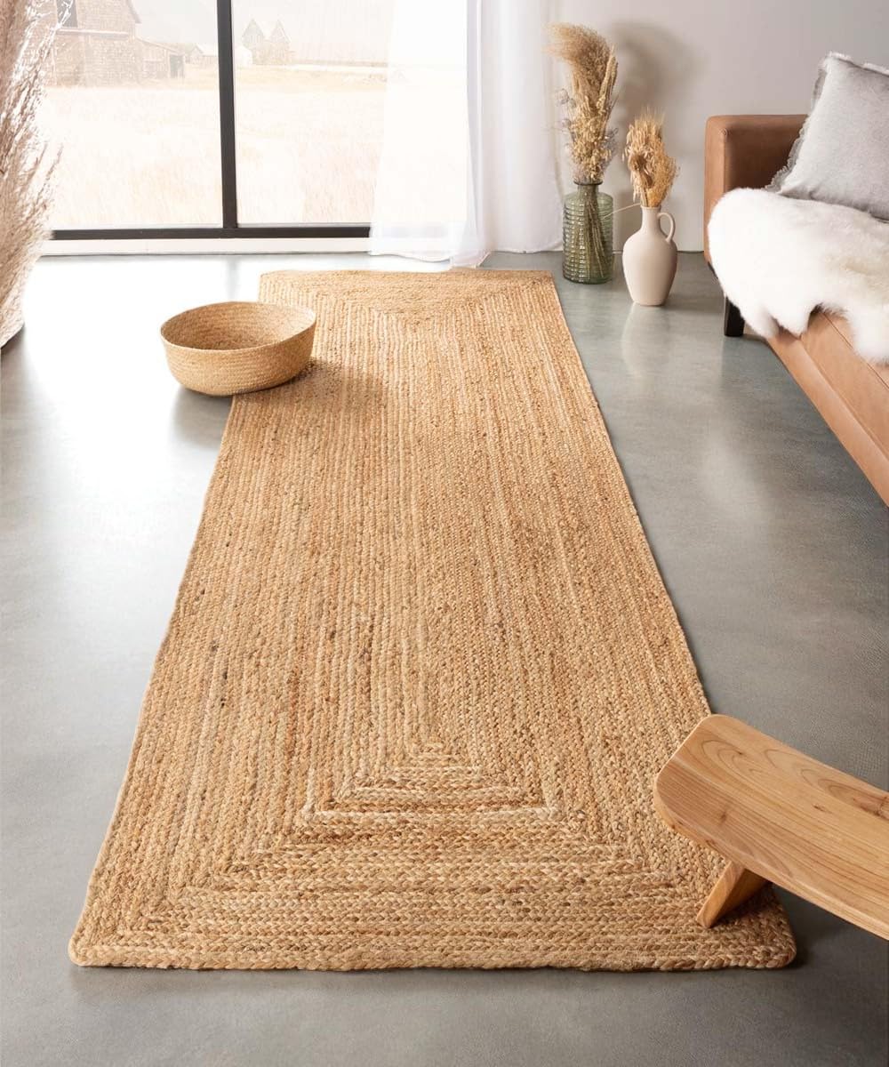 Alfombra de Yute Natural Trenzada a Mano con Forma Rectangular para Pasillo, Sala de Estar, salón, habitacón, decoración de área 100% Fibra Natural. (60x110cm)