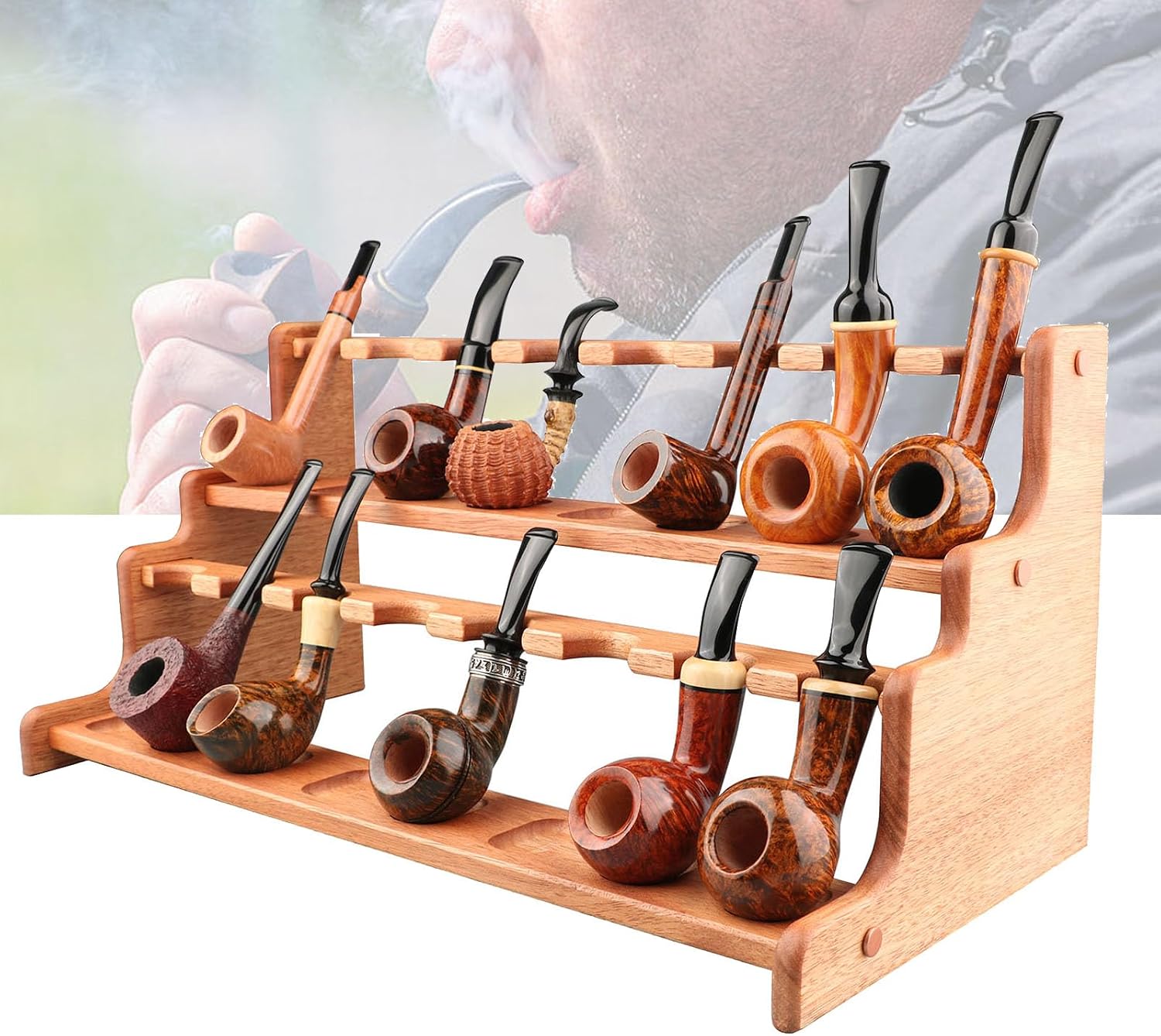 Wooden Tobacco Pipe Stand Holder, Pipe Rack Holder Display, Tobacco Pipe Rack Family Home Pipe Accessories for Tobacco