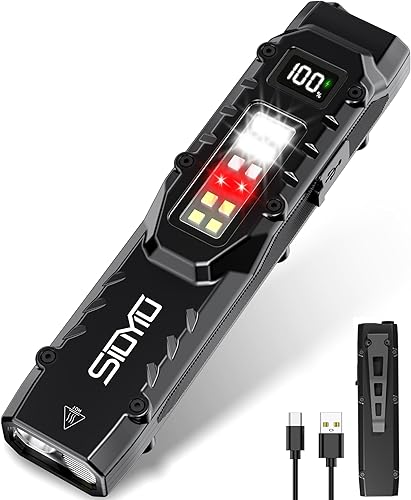 Linterna EDC de 1200 lúmenes, linterna pequeña LED ultrafina de forma plana tipo C recargable, mini linternas IPX4 impermeable, clip de bolsillo,