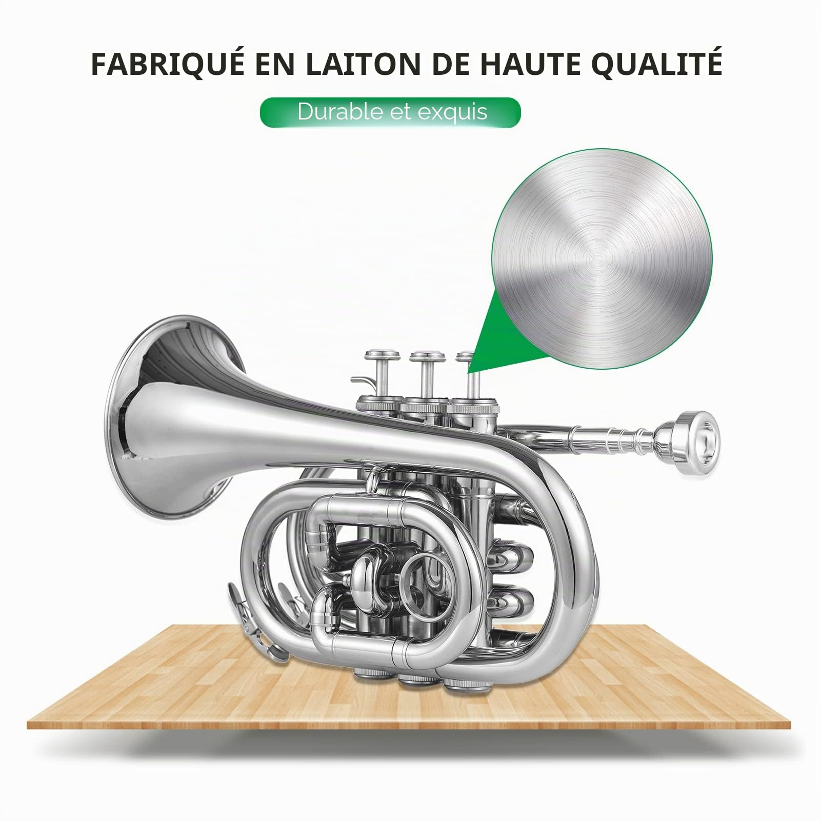 HUIOP Petit, Trompette en SIB Mini Trompette de Poche avec Embouchure Sac de Transport Gants Chiffon de Nettoyage Instrument en Cuivre,Trompette de Poche,Petit