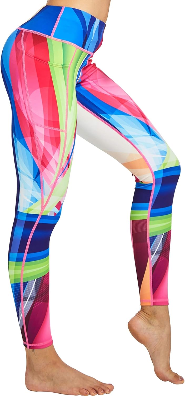 COOLOMG Women Leggings Breast Cancer Awareness Yoga Pants Pink Ribbon Tights with Side Pockets