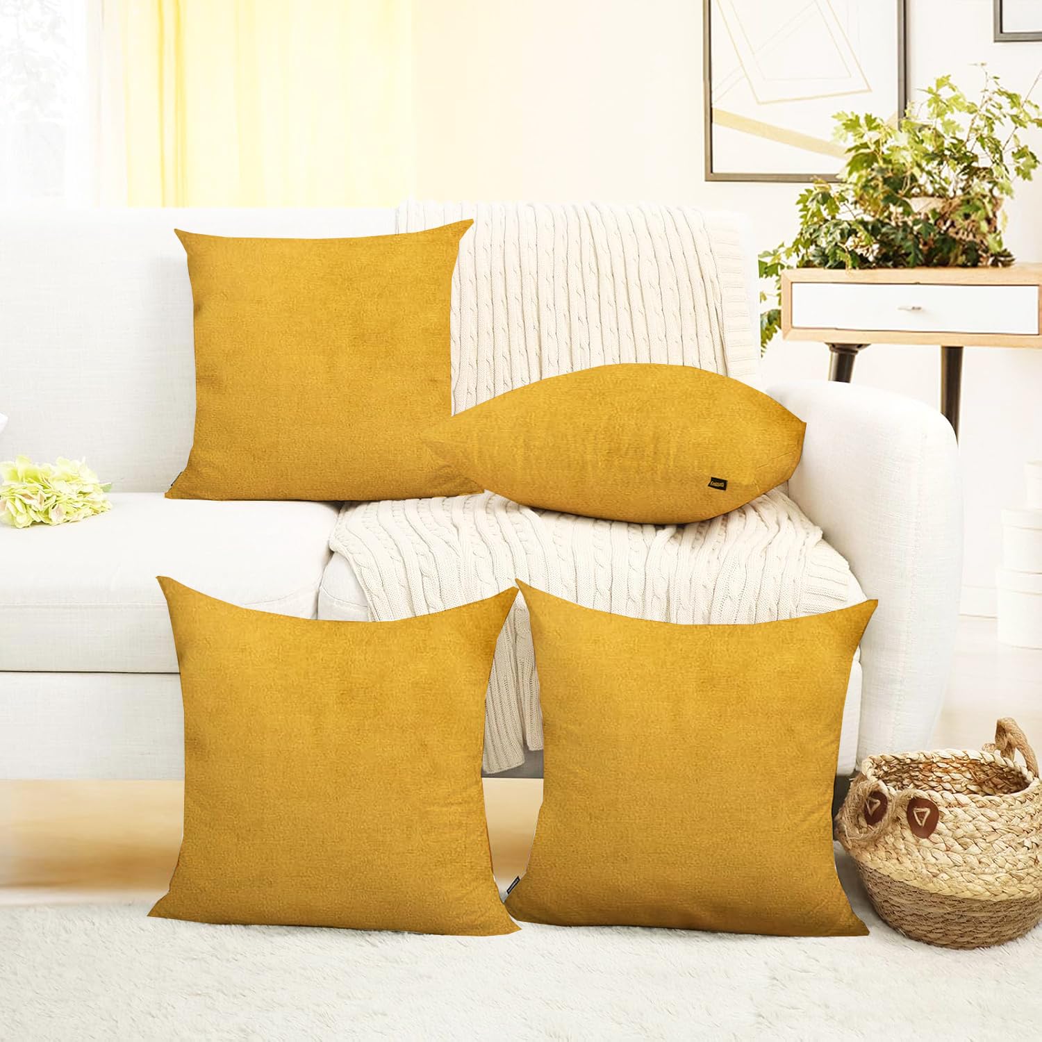 IVAZA Velvet Decorative Cushion Cover 16x16 Inch - Set of 5, Soft Solid Square Throw Pillow Covers for Sofa, Living Room or Home Decor - 40x40cm Mustard Yellow (B0DG5VBDSV) Amazon Price History, Amazon Price Tracker