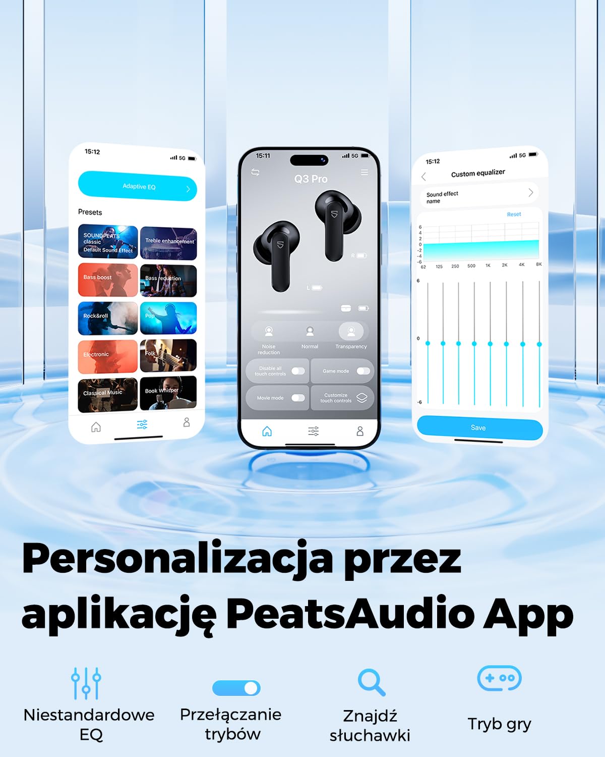 SOUNDPEATS Q3 Pro Bezprzewodowe Słuchawki Douszne z Aktywną Redukcją Szumu Dźwięk Przestrzenny 13mm Przetworniki 42 Godziny Odtwarzania Bluetooth 6.0 Wodoodporność IP55 Idealne do Gier Czarny