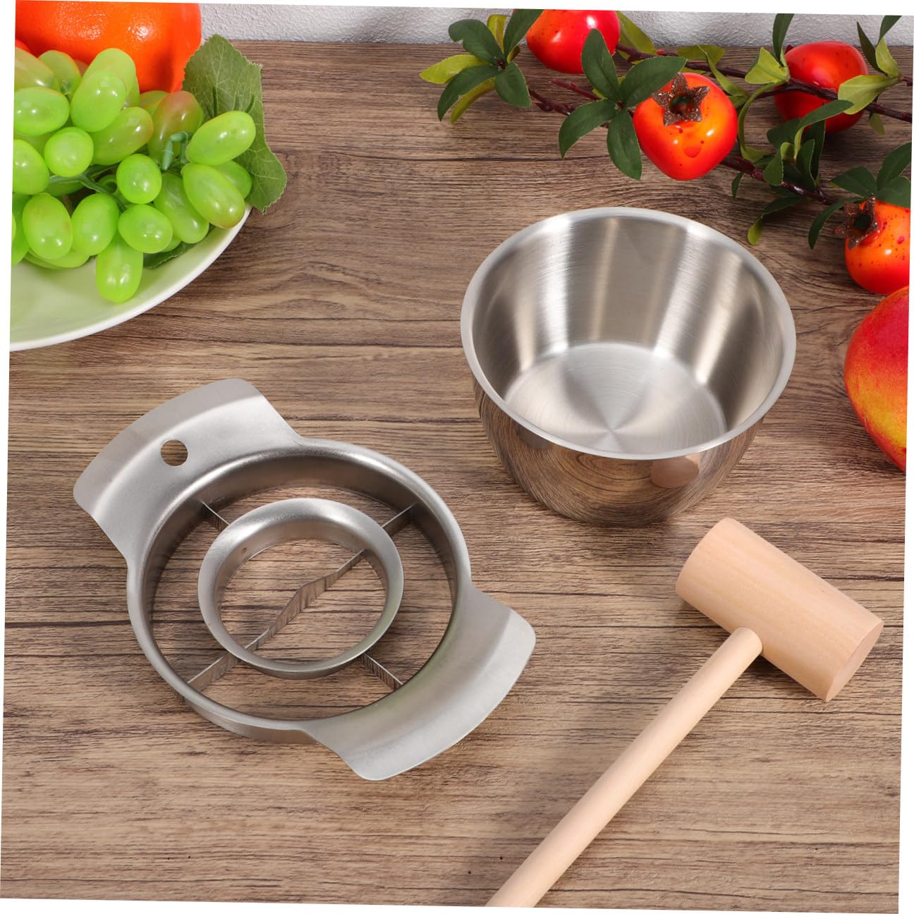 Peladora Granadas Acero Inoxidable con Cuenco y Martillo de Madera Utensilios Cocina para Desgranadora Granada Herramienta para Pelar Frutas Fácil Limpiar