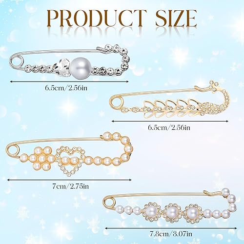 Miniatura 2 de Broche de 4 piezas para suéter, chal, sombrero, alfileres decorativos de seguridad, broches de hebilla de ropa, broches y alfileres de perlas de