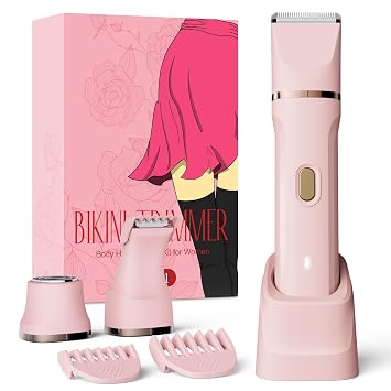 Bikini Trimmer for Women, Dovety 3 in 1 Painless Electric Razors for Women, Rechargeable Pubic Hair Trimmer Electric Shaver for Legs Body Facial Hair, IPX7 Waterproof, Ceramic Blade, USB Charge Dock