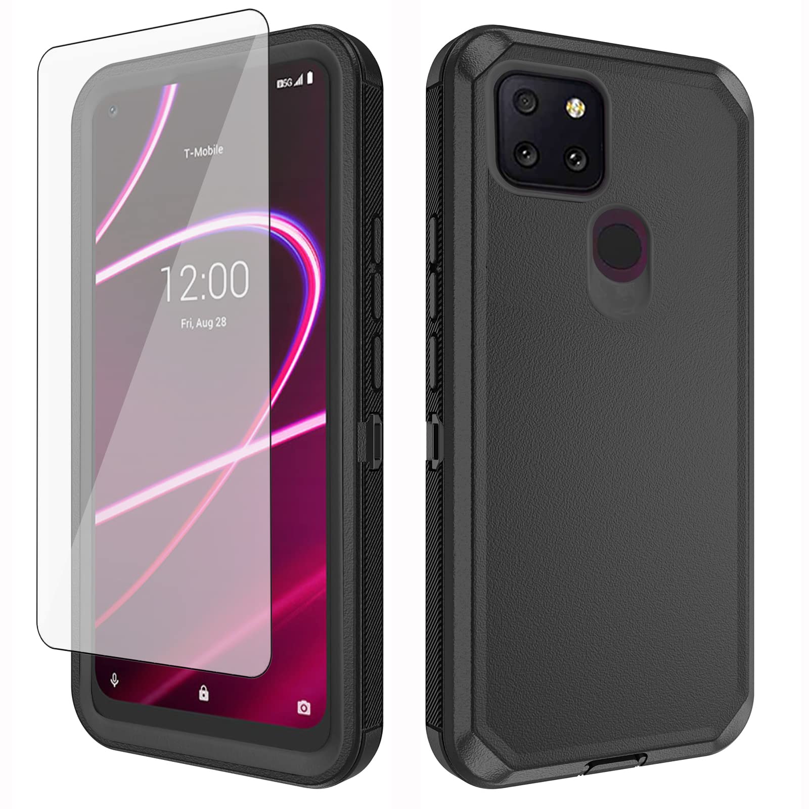 Asuwish Phone Case for T-Mobile Revvl 5G with Tempered Glass Screen Protector and Cell Cover Hybrid Rugged Shockproof Protective Accessories Tmobile Revvl5G T Mobile TCL Revel G5 T790W Women Black