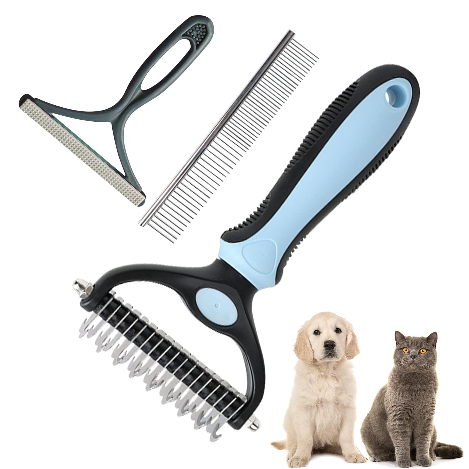 Brosse Chien et Brosse Chat, Brosse pour Chien 17+9 Dents, Brosse de Toilettage pour Chien et Outil de Démêlage pour Démêler Les Poils et sous-Poil Détachés, Élimine Les Poils Emmêlés