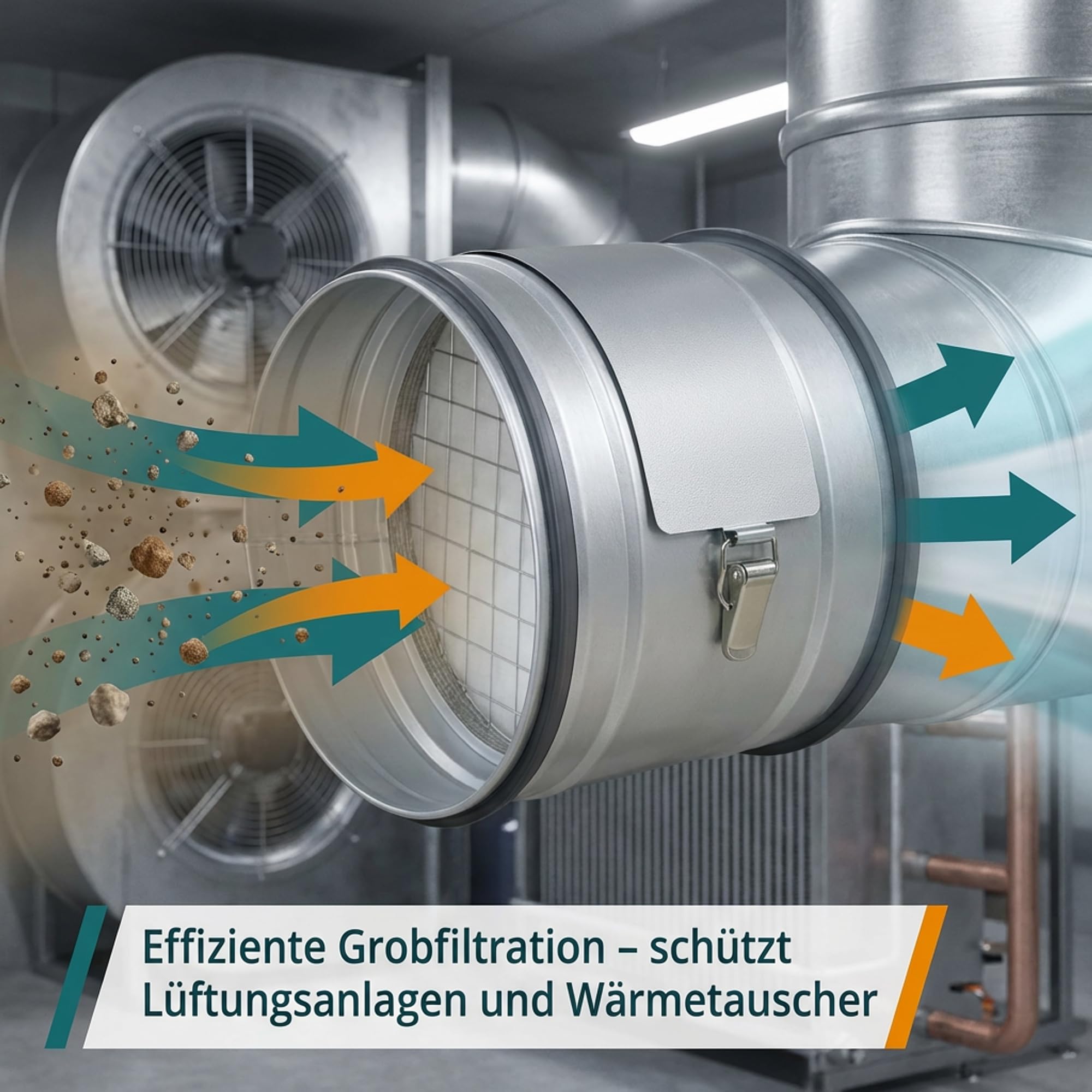Easy Act Grobstaubfilter rund Ø 150 mm für Zuluft, Rohrfilter aus verzinktem Stahl zur Grobpartikel-Filtration in Lüftungssystemen