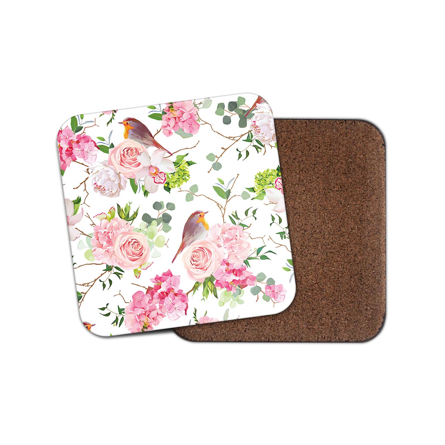 1 x Beautiful Robins Coaster - Pink Roses Flowers Pretty Floral Birds #15920