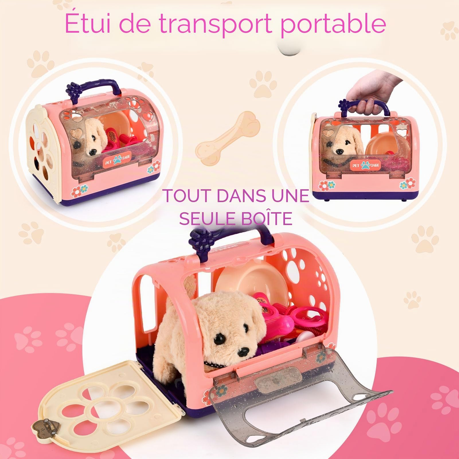 G.C Chien Jouet Enfant Électrique Chien Interactif avec Kit Docteur Déguisement Vétérinaire et Cage, Peluche Chien Qui Marche Aboie et Toilettage Jeu de Rôle Cadeau pour Fille Garçon 3 4 5 6 7 8 Ans