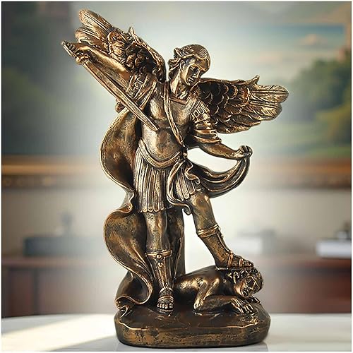 Miniatura 21 de Estatua de San Miguel Arcángel – Figura de resina con acabado de bronce de 5.32 pulgadas, ángel guerrero católico derrotando el mal, decoración