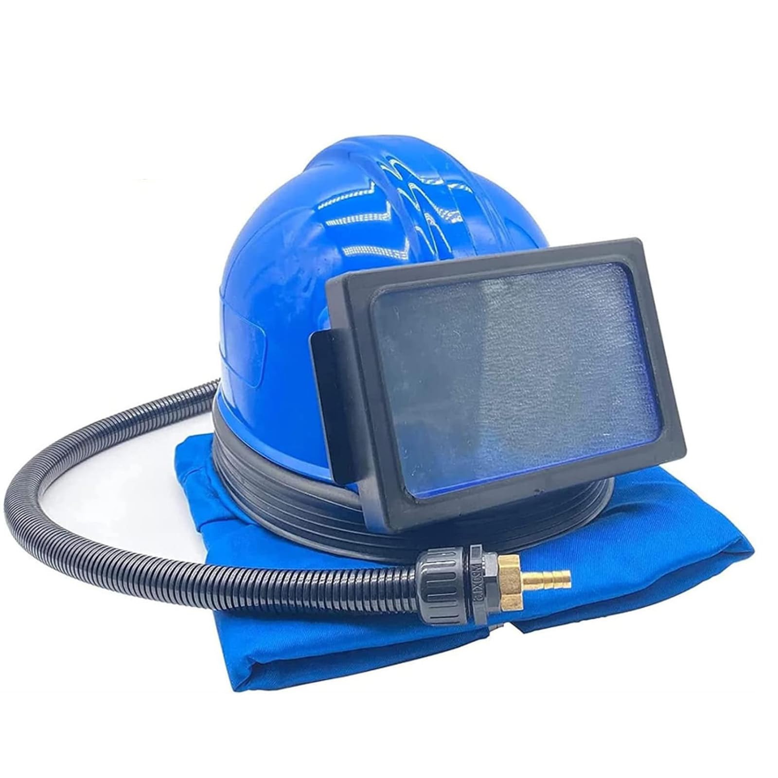 Casco per Sabbiatura Fornitura d'Aria Casco per Sabbiatura con Protezione per Le Spalle Casco per Sabbiatura Copertura Protettiva per Sabbiatura Deflettore Quadrato,Blue