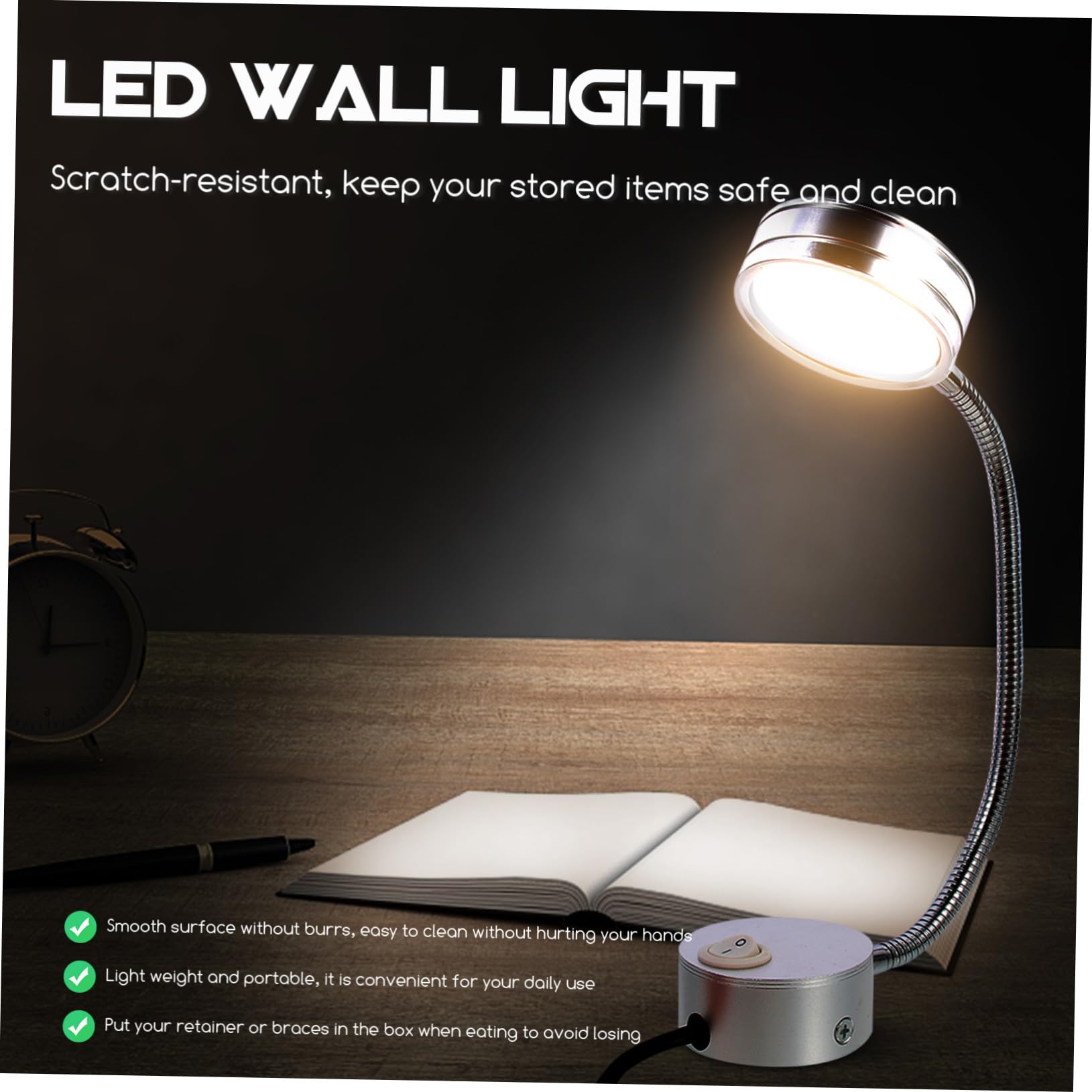 Lámpara de Lectura LED Flexible para Cama de Pared y Dormitorio | Cuello de Cisne Flexible, Aluminio Plata, Uso en Dormitorio y Escaleras, Estilo Elegante y Sencillo