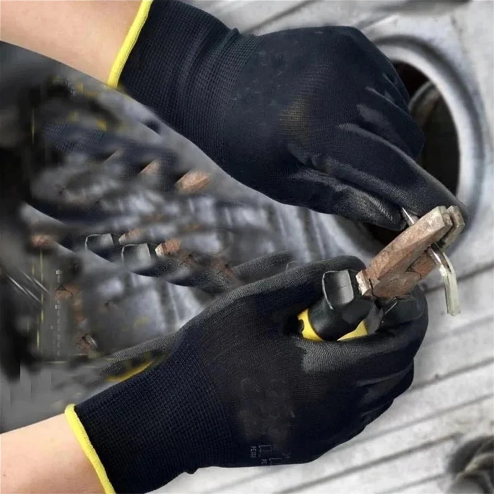 Guantes De Trabajo Antideslizantes Guantes de trabajo antideslizantes, transpirables y recubiertos PU nailon negro for maquinaria fábrica, jardinería carpintería(20Pairs,M)