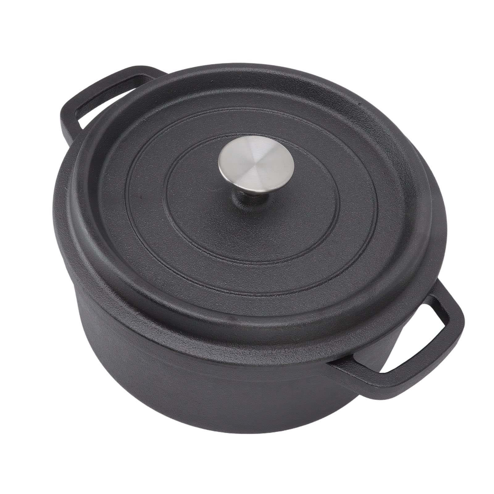 Olla grande de hierro fundido para sopa, guiso, doble asa de hierro fundido, horno holandés, sartén de hierro fundido de fondo plano, utensilios de cocina para freír pan, hornear, camping, barbacoa