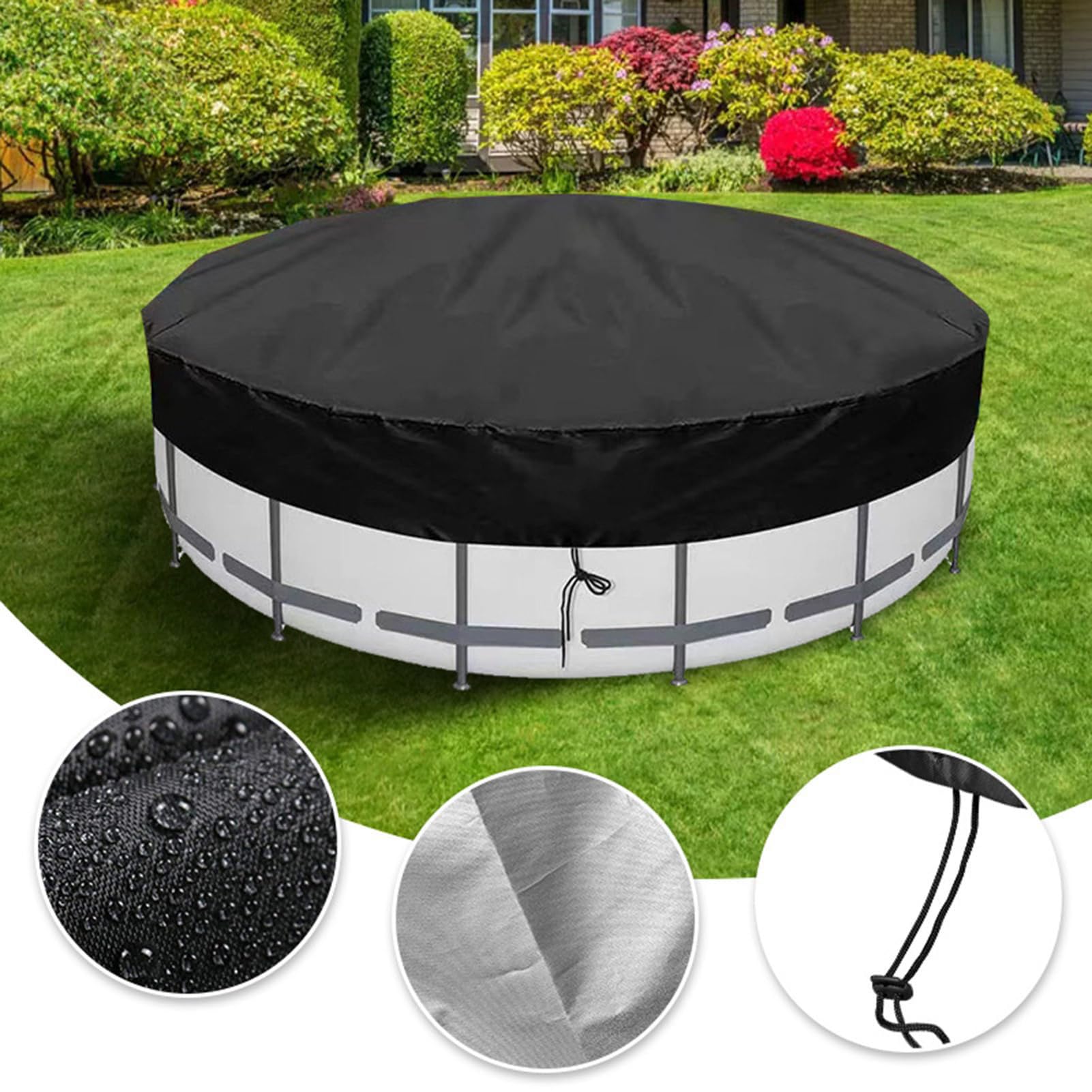 Cubiertas Redondas para Piscinas Exteriores,Cubiertas Protectoras Plegables Impermeables y Resistentes Rayos UV,Accesorios para Jacuzzis y Piscinas Elevadas De Jardín,12FT