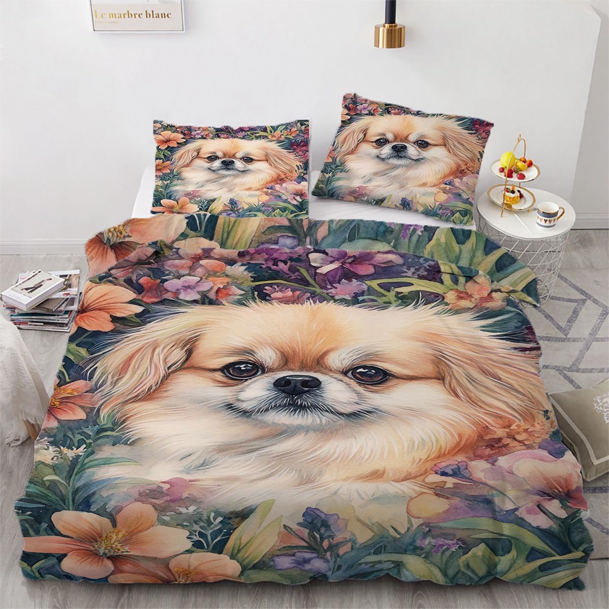 NDXRWDZR King Size Duvet Set Pekingese Duvet Cover with Zipper Closure Bedding Set for Aldults Kids Soft Hypoallergenic Microfiber Quilt Cover 230x220 cm + 2 Pillowcases 50x75 cm