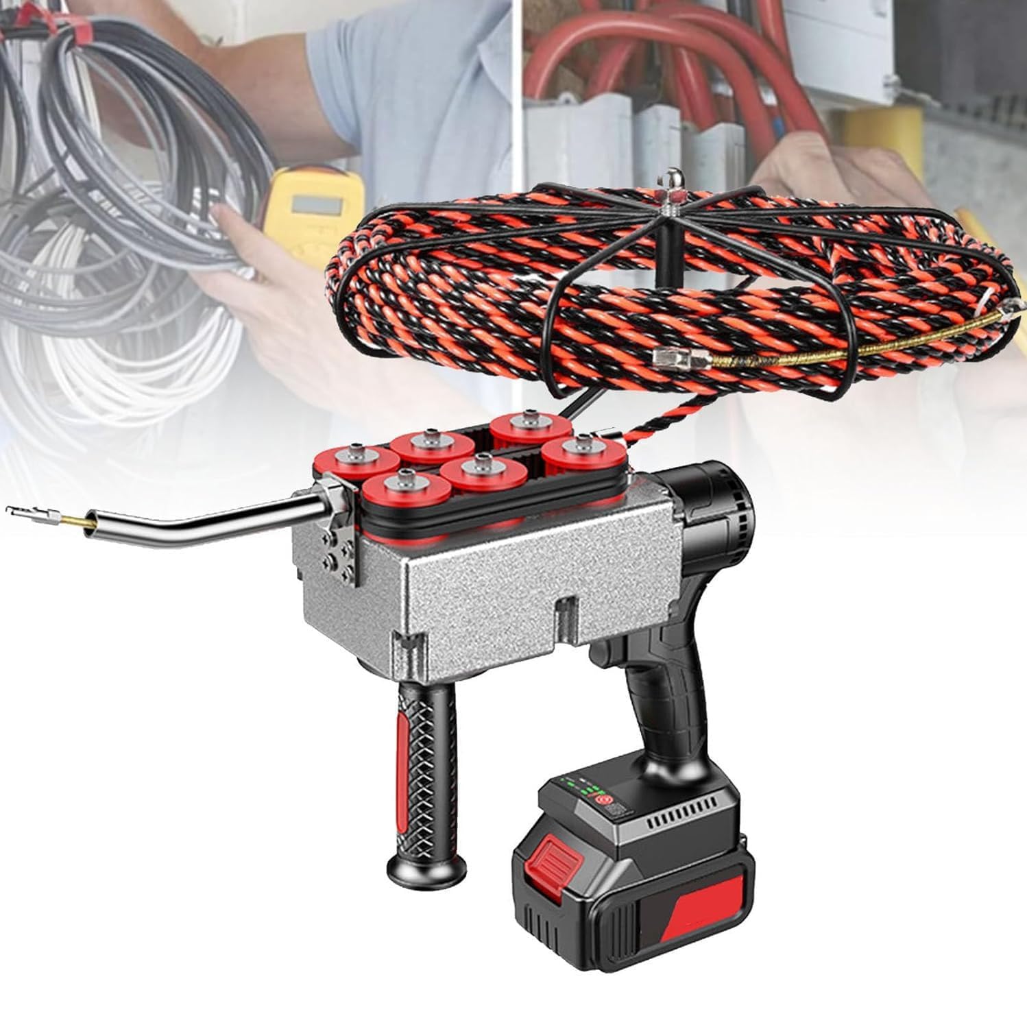 ZHLINGQ Threading Machine, Cordless Threading Machine, Wire Threading Tool, Electric Cable Wire Threader, Wire Pulling Machine, Stepless Speed ​​Change,30m-37500mah*2