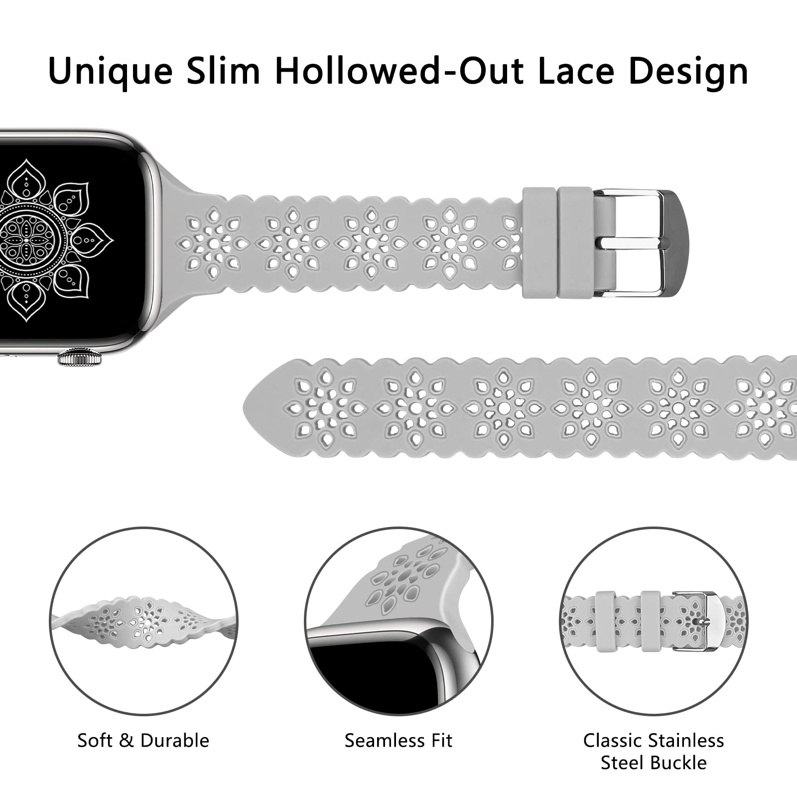 TopPerfekt Lace Strap Compatible with Apple Watch 42mm 44mm 45mm 49mm - Image 3