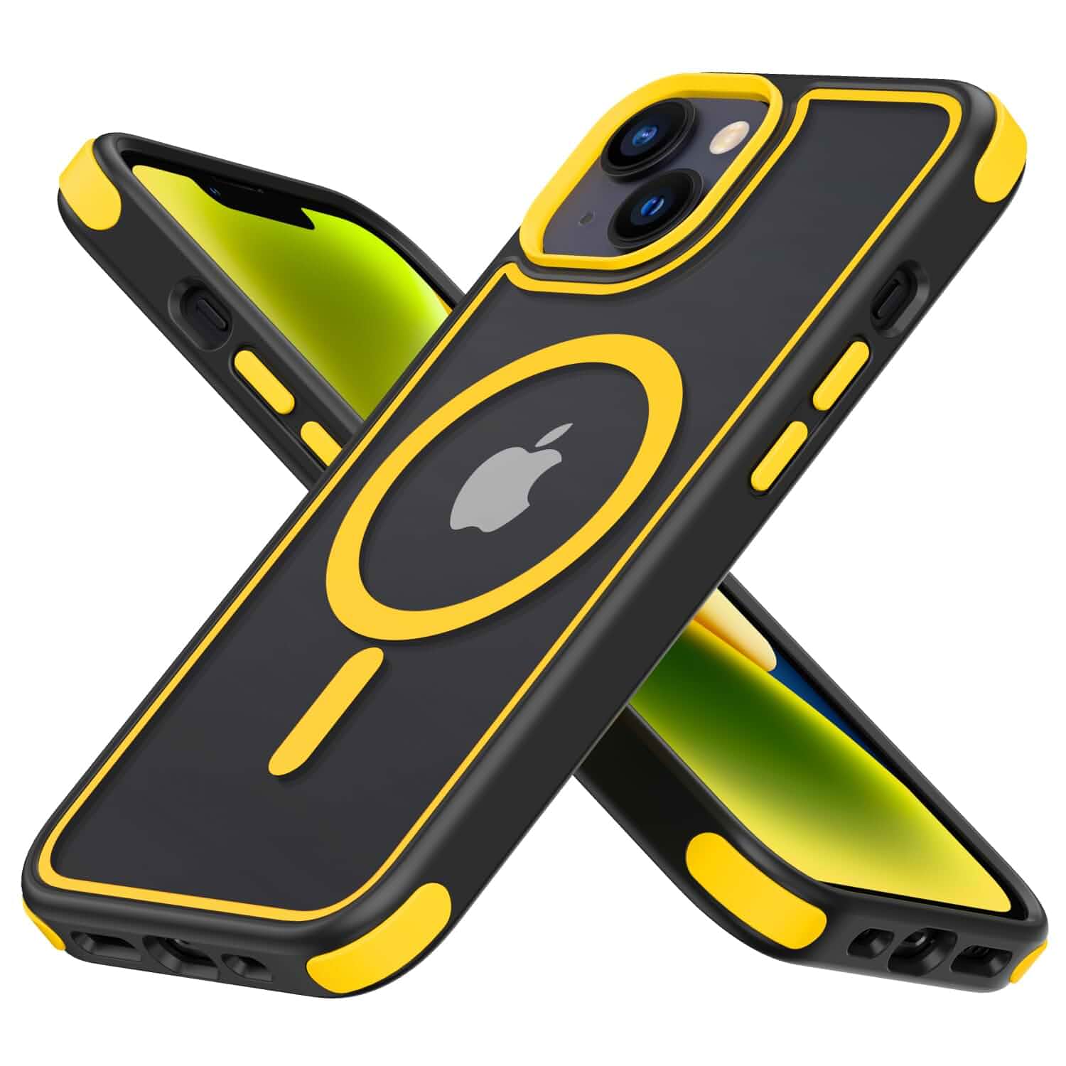 Mobnano for iPhone 14 Case/iPhone 13 Case, Compatible with MagSafe, Crystal Clear Case w/Magnetic Ring, Multicolor Protective Shockproof Bumpers, Not Yellowing Slim Cover for Men Women (Black/Yellow)