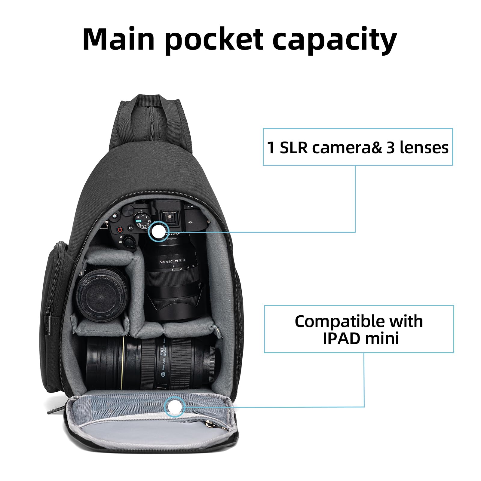 CADeN Cámara Mochila fotográfica Mochila Impermeable con Bandolera Funda para cámaras SLR 1 DSLR SLR 3 Lente Sony Canon Nikon trípode （Negro） | Fácil de limpiar, compatible con Sony Nikon Canon EOS R50. Mochila para cámara DSLR/SLR, color negro. DO17