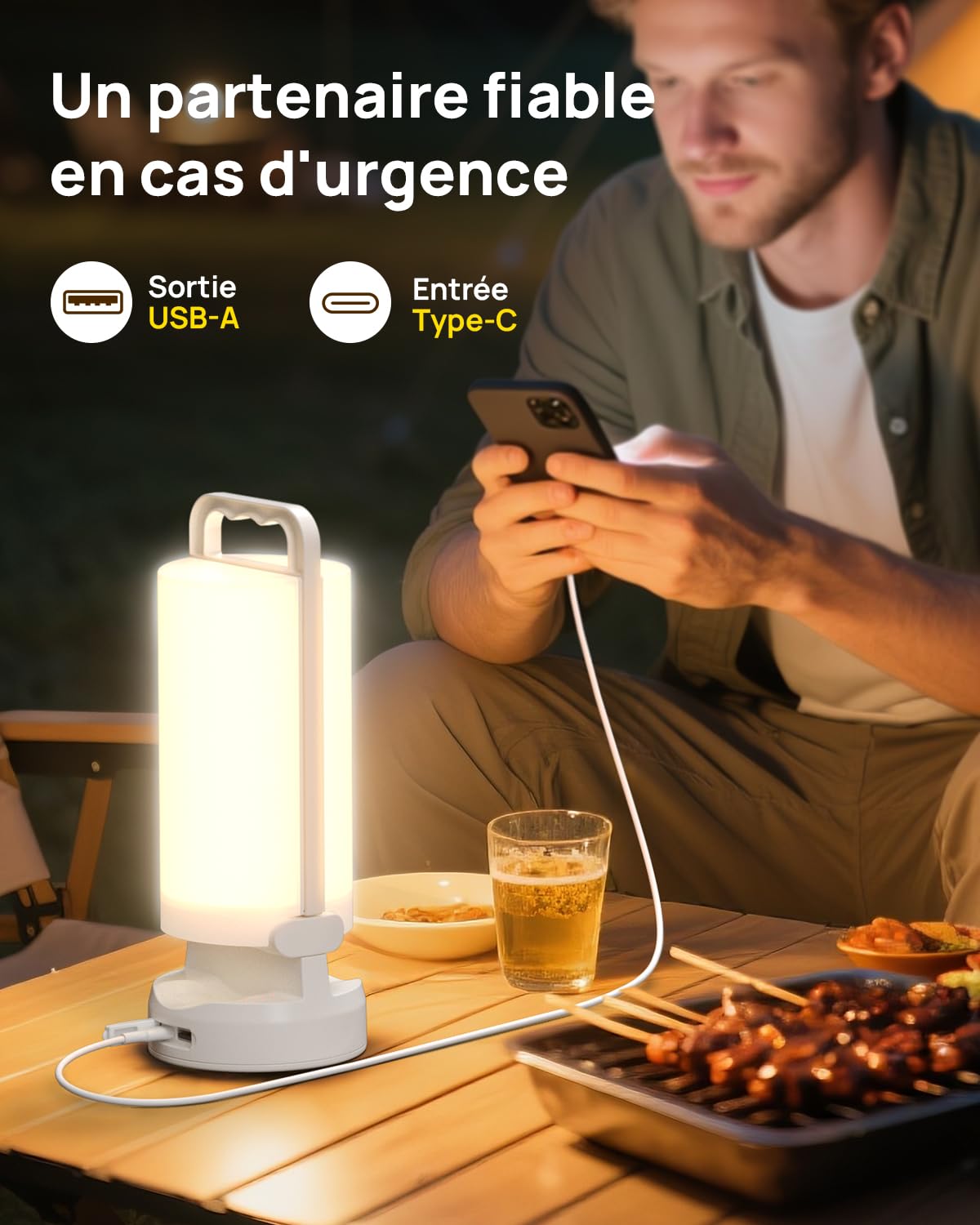 Eventek Lampe Camping Solaire 8000mAh, Lampe de Camping LED Pliable Ultra-lumineuse avec 3 Modes & Commande Tactile, IPX5 Lanterne Camping Rechargeable pour Tentes, Pannes Courant, Randonnée, Urgences