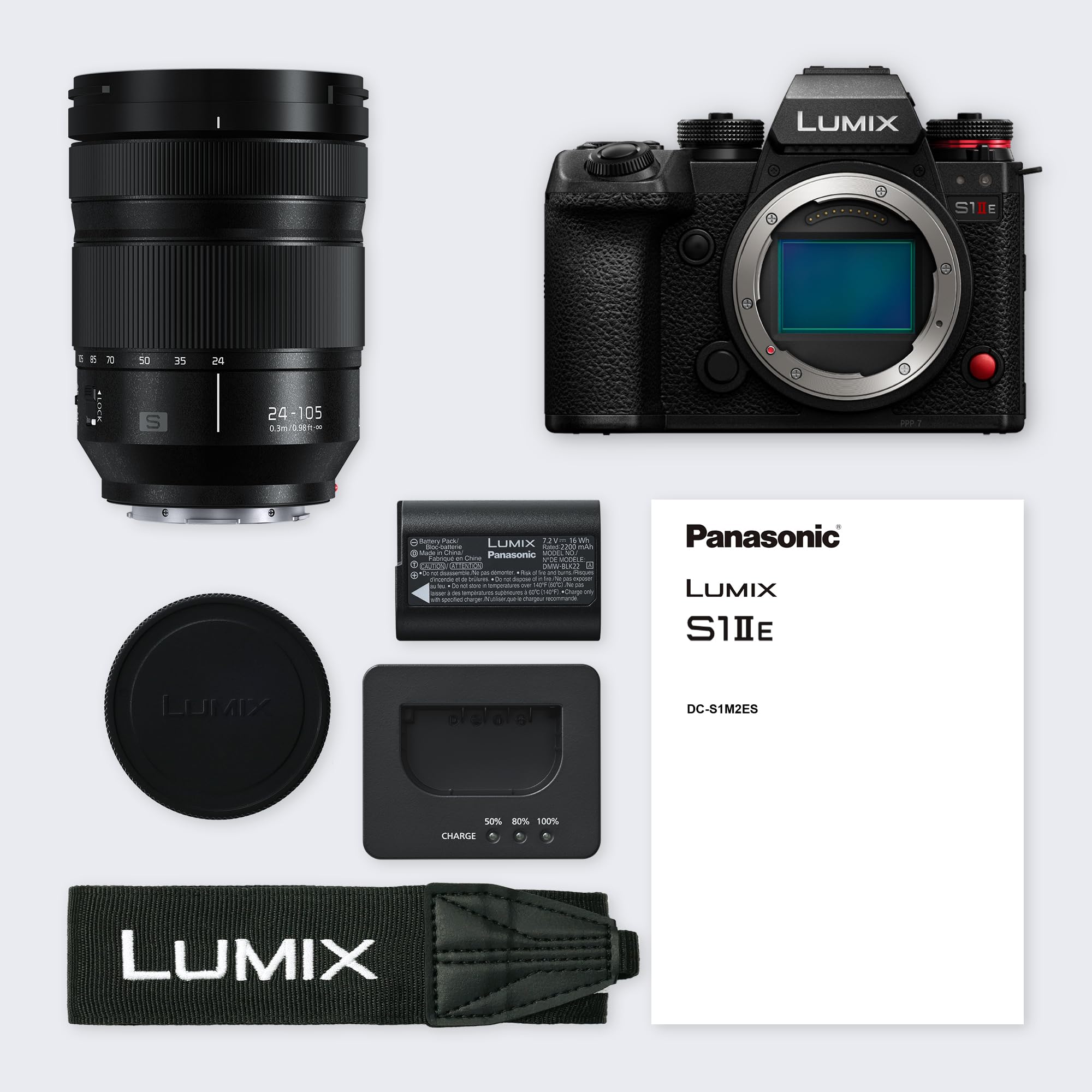 Panasonic LUMIX S1IIE Fotocamera Mirrorless Full Frame, con Obiettivo 24-105 mm F4, 24MP, Cs4K 60p, 6K 30p Open Gate, ProRes RAW, AF di Fase Ibrido, Attacco a L, Nero