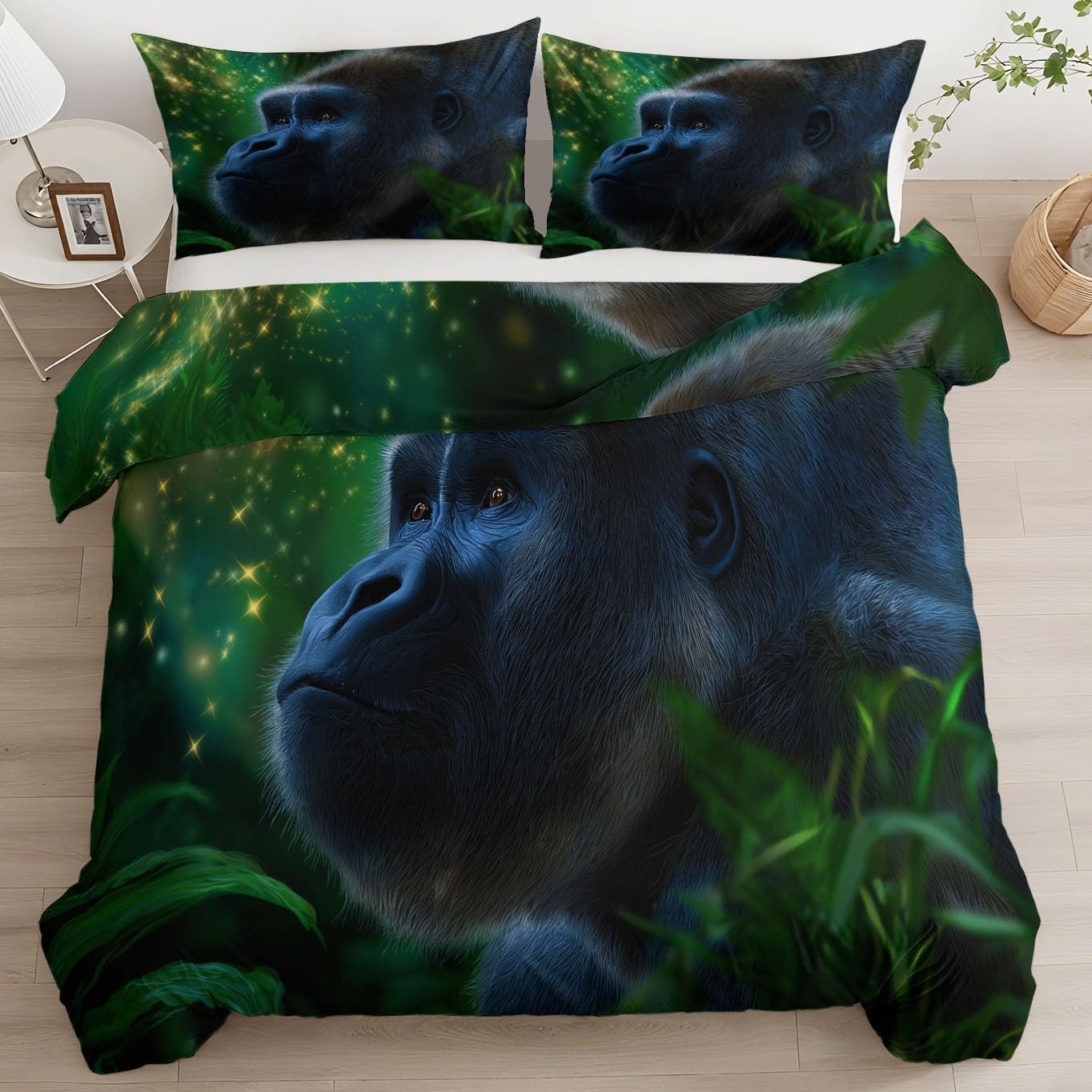 Generisch Pościel Fantasy Cartoon Gorilla – 240 x 220 cm poszwa na kołdrę – zestaw pościeli z mikrofibry z zamkiem błyskawicznym, miękka i nie wymaga prasowania, ciemnozielona, antyalergiczna, dla