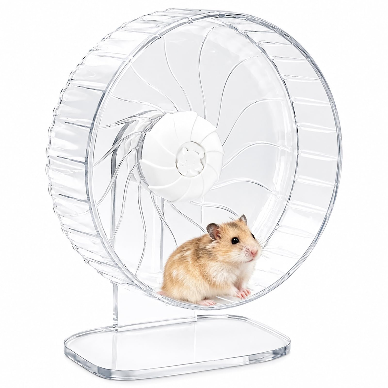 Silent Hamster Wheel – 26.5cm with Adjustable Stand for Happy Syrian Hamsters, Hedgehogs, Mice & Small Pets, Cage Accessory,Clear