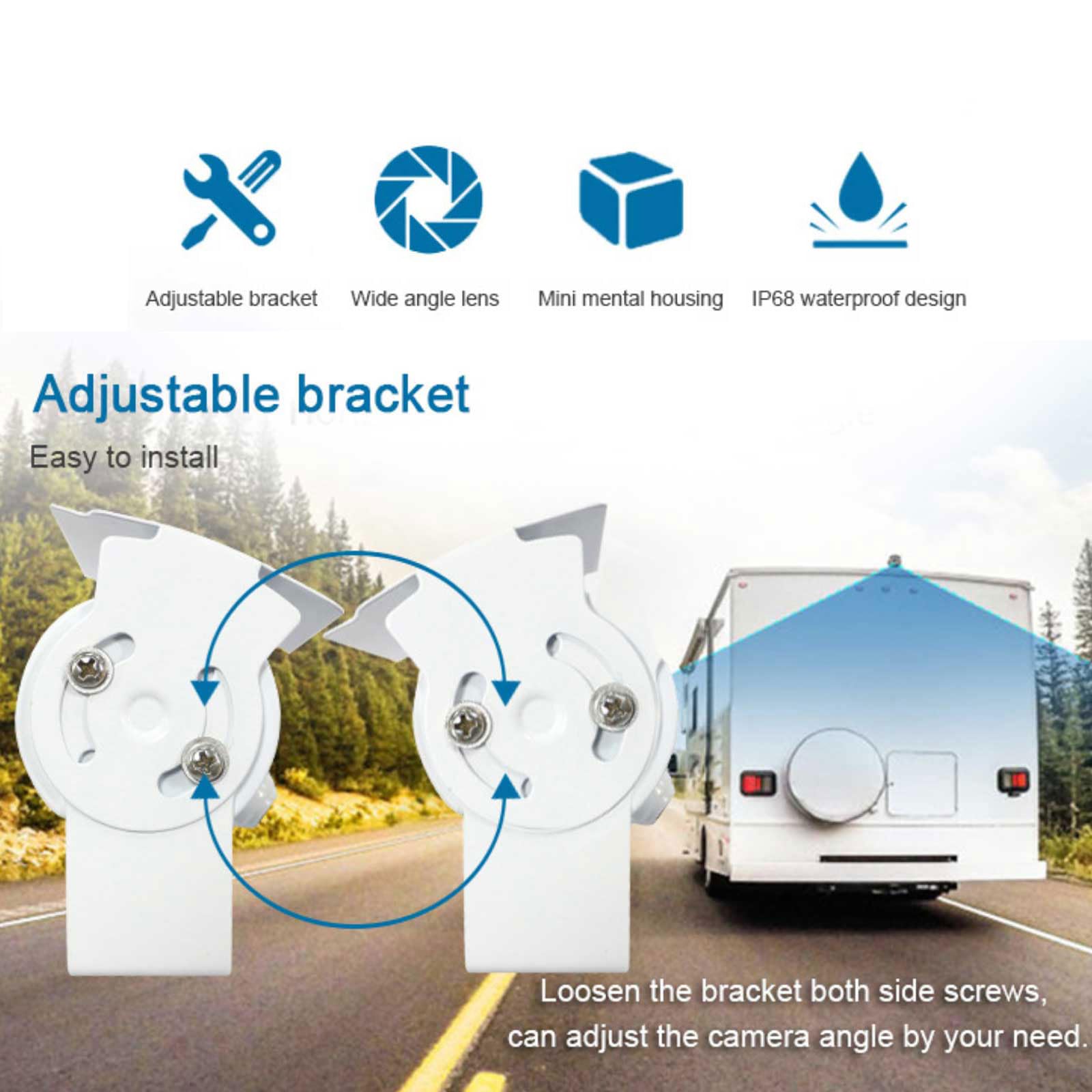 4PIN White Dual Lens RVs Reversing Camera with 7 inch Rear View Mirror Monitor, Night Vision Waterproof Reverse Backup Camera for Motorhome Truck Caravan 12V-24V
