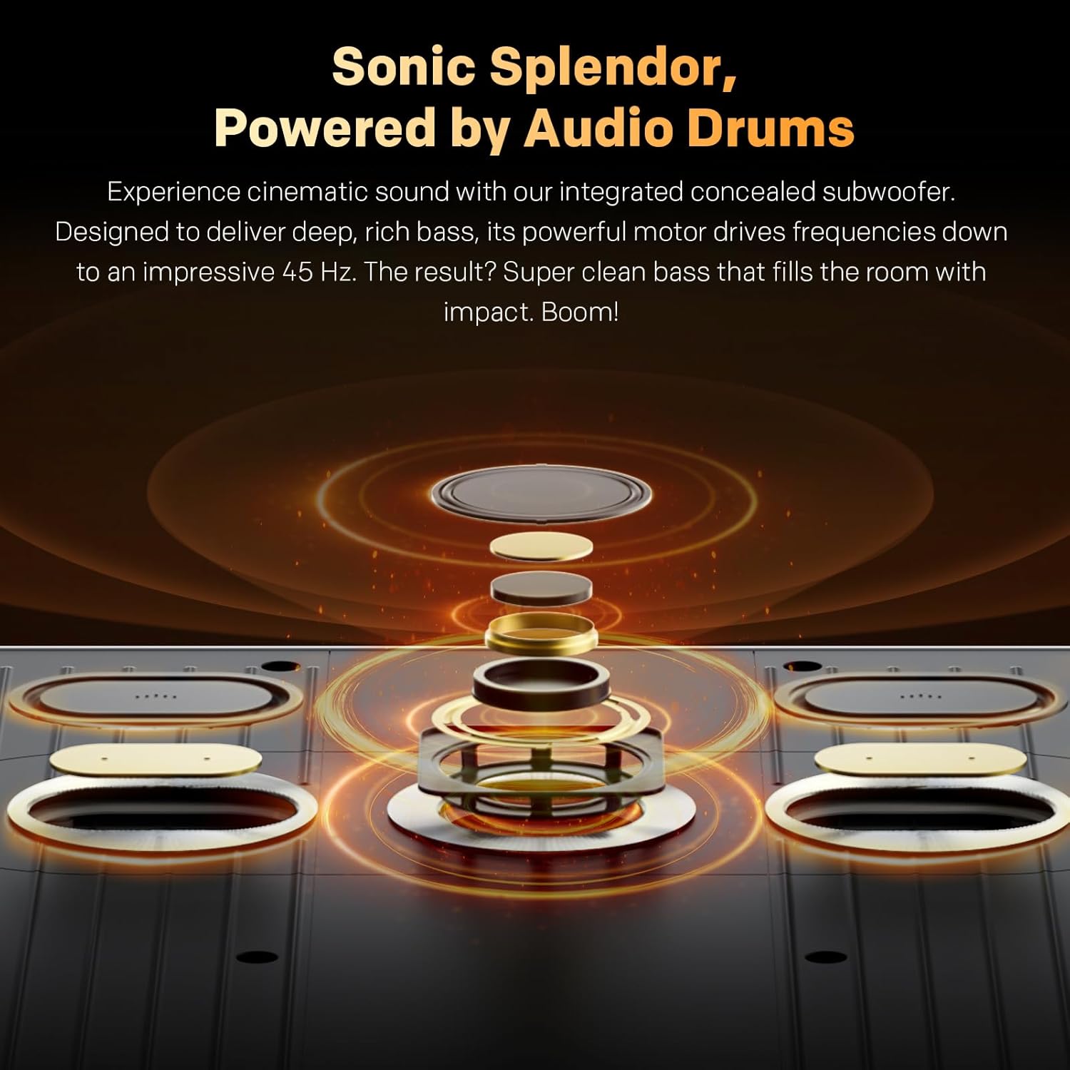 Diagram of the integrated concealed subwoofer and audio drums for deep bass