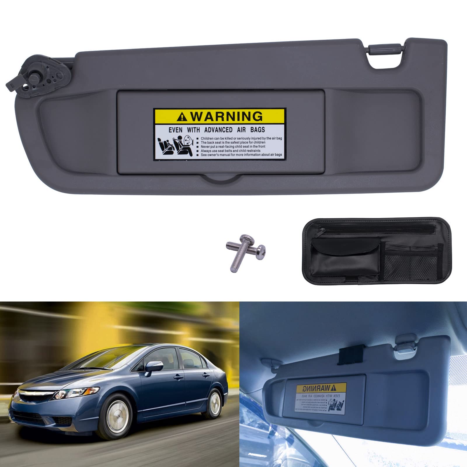Sun Visors For Honda Civic 2006-2011 - Atlas Gray, Replaces 83280-SNA-A01ZA & 83230-SNA-A01ZA, Left & Right Set
