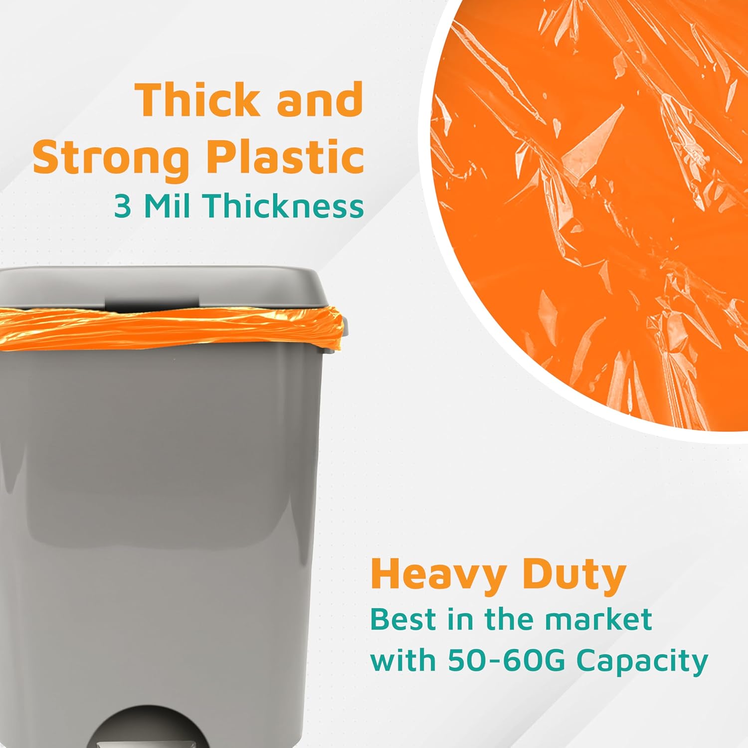 PlasticMill Heavy Duty Trash Bags - Orange Garbage Bags - Plastic Trash Bags - Tall Trash Bags, Trash Can Liners - 50-60 Gallon Large Kitchen Trash Bags, 3 Mil, 38"x58" (50-Count)