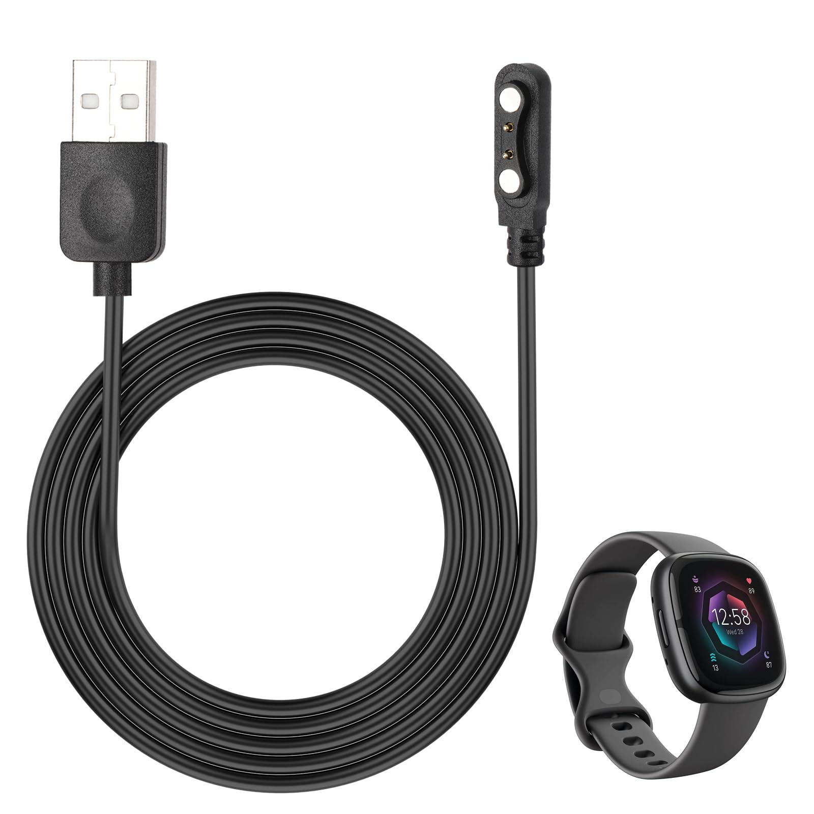 Cable de carga de reloj inteligente, cable de 2 pines, cargador de repuesto para reloj inteligente, rastreador de fitness, espaciado de pines de contacto del cargador, compatible con 4 mm (1)