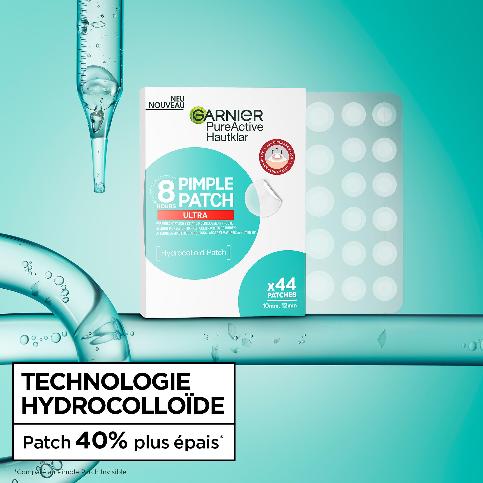 Garnier Pimple Patch 8 ore ULTRA Garnier Pure Active 44 Pezzi - CLINICAMENTE TESTATI: Riducono la visibilità dei brufoli, anche i più grossi. Uso notturno, efficaci in 8 ore