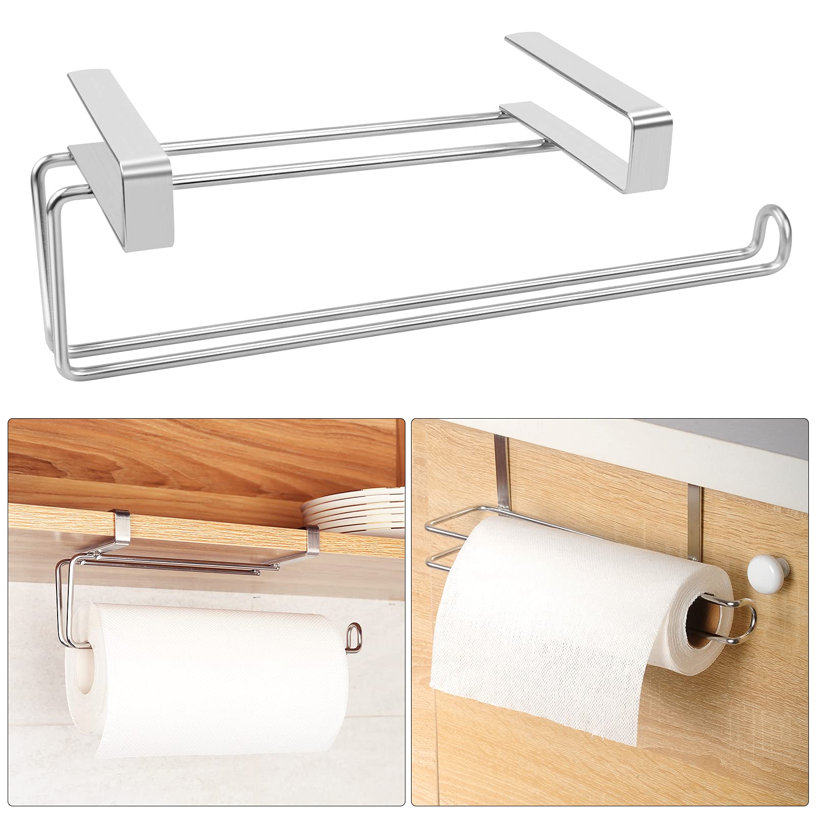 Hysagtek Silver Kitchen Roll Holder 304 Stainless Steel Paper Towel Holder Under Cabinet Shelf Toilet Paper Dispenser Storage Rack Holder