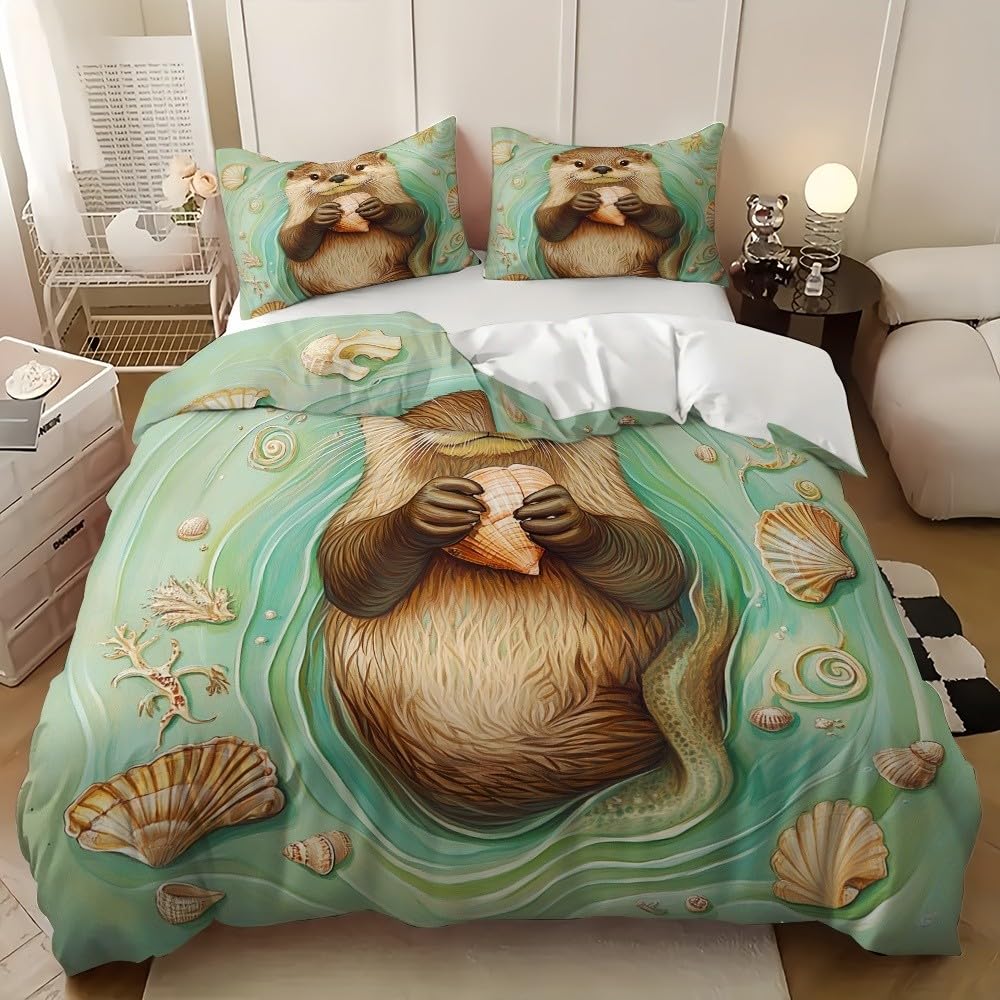 Dzieci Dorośli 3D Zestaw Poszewek Na Kołdrę Z Nadrukiem 260x240 cm Leniwiec Aqua Leniwiec Kreskówka Zestaw Pościeli, Miękka Antyalergiczna Jasnozielona Poszwa na kołdrę 180