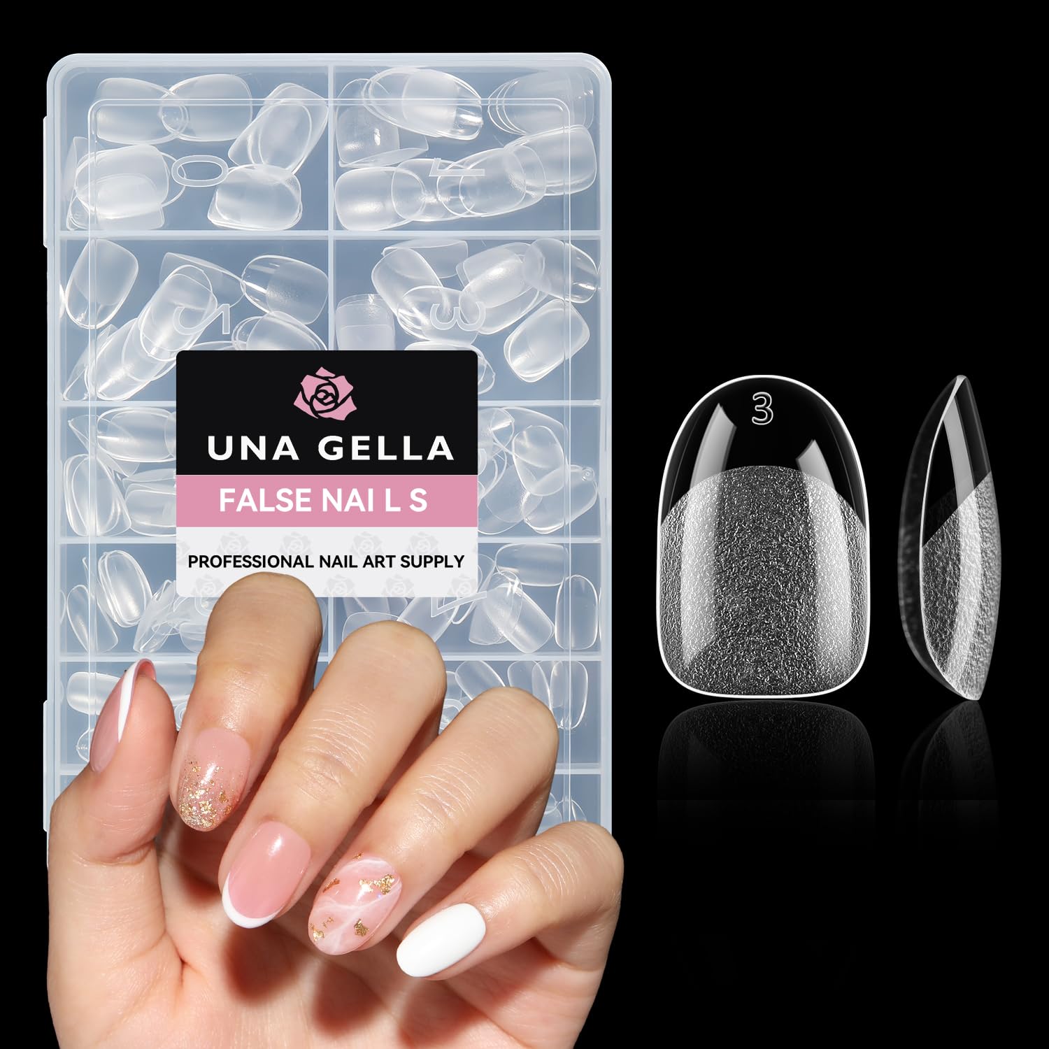 UNA GELLA Kurze Ovale Nail Tips, 216 Stück 12 Größen Nageltips für Gelnägel Soft Gel Tips Acryl Vollabdeckung Nägel zum Aufkleben Set für Nagelverlängerung Home Nail Art DIY