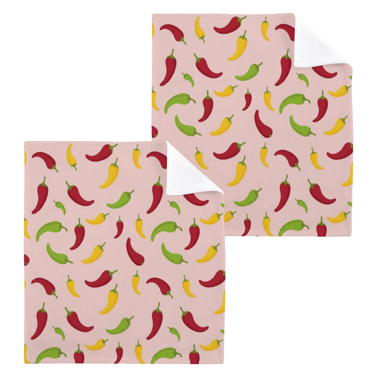 BOESI Mixed Chili 12x12in Cotton Washcloth,Soft Absorbent Face Towel