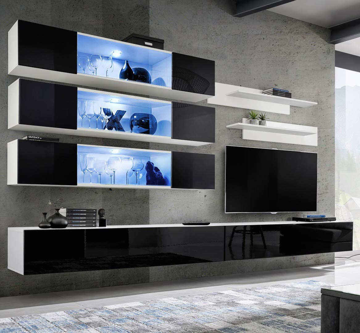 Buy ASM BMF J3 Wall Unit 320cm Wide PUSHCLICK Doors Two TV Stands