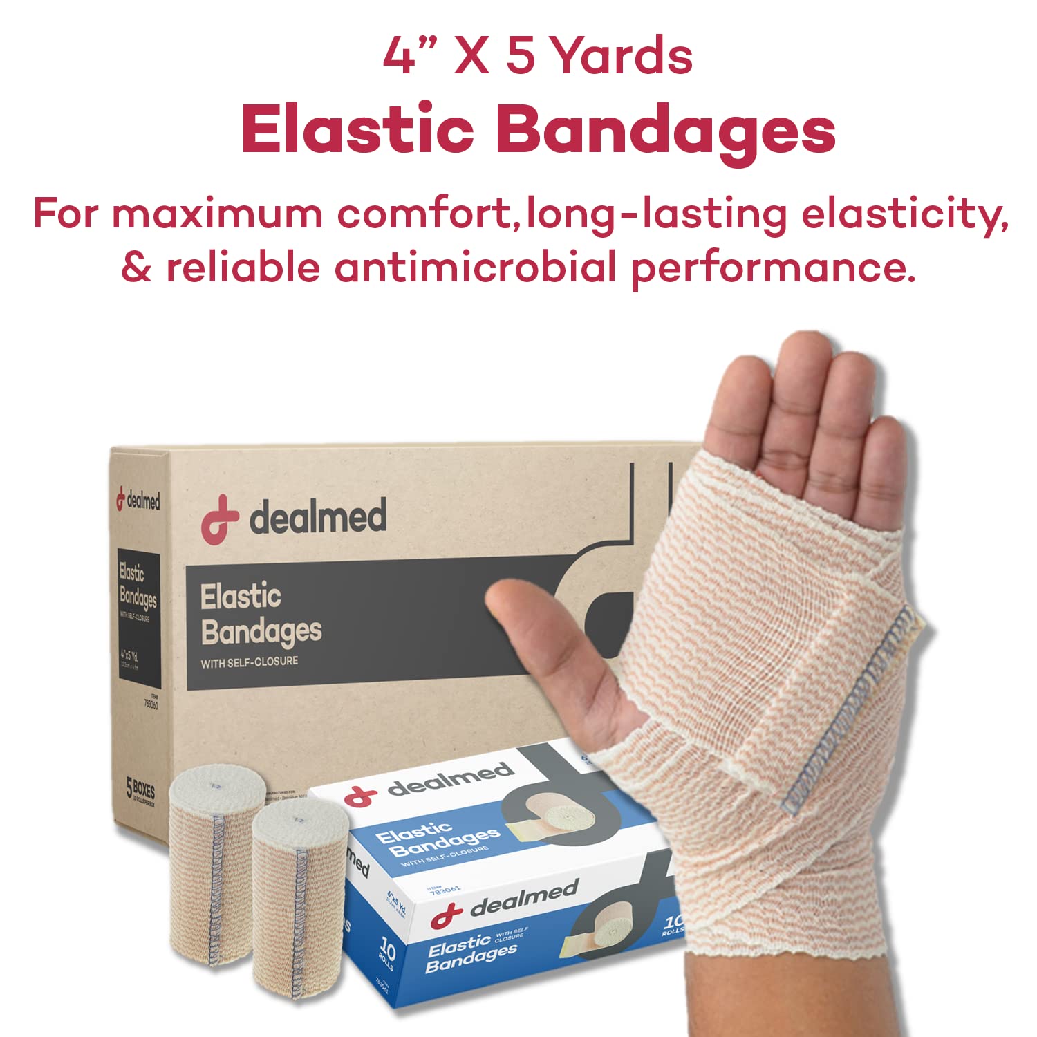 Dealmed 4" Elastic Bandage Wrap with Self-Closure - 10 Count (5 Pack) — Amazon image 2